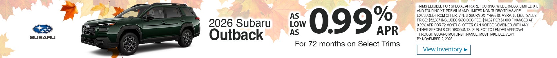 2026 OUTBACK - SELECT TRIMS APR