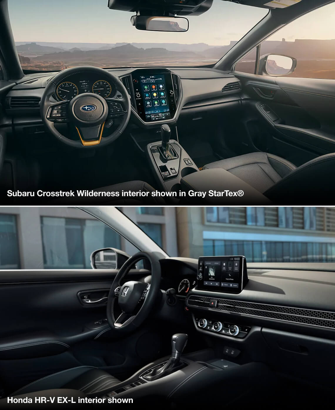 Subaru Crosstrek Wilderness Interior in Gray StarTex and Honda HR-V EX-L Interior
